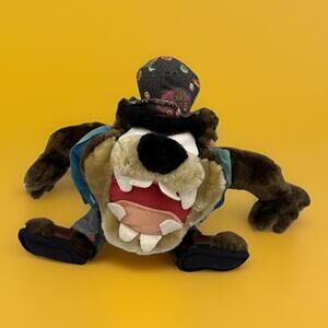 Vintage WB Looney Tunes Tasmanian Devil Taz as Hippie Plush Stuffed 11 Inch